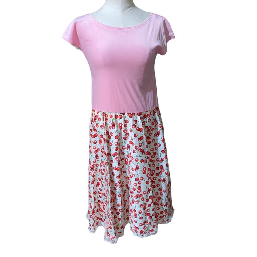 California Costume Collection 50s sweetheart cherry print pink dress size small